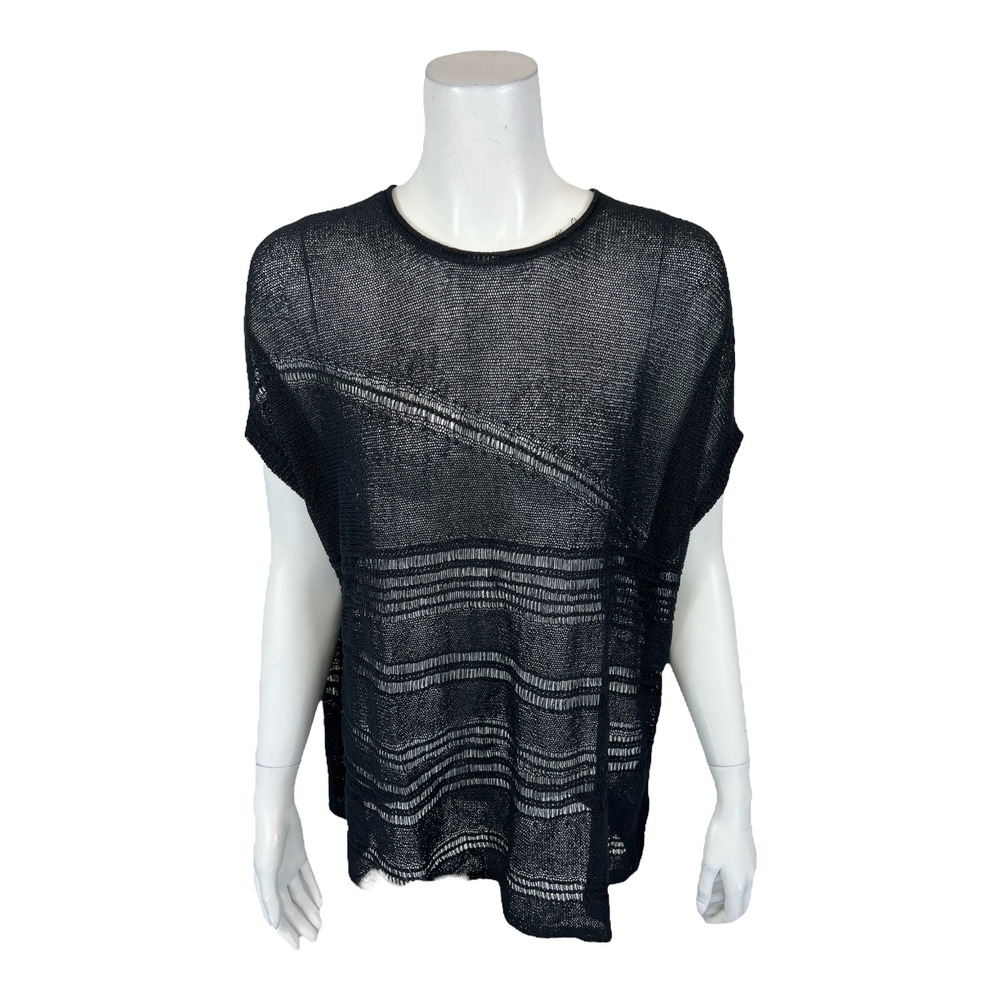 Truth + Style Women's Pullover Knit Open Weave Drop Shoulder Top Black 2X Size